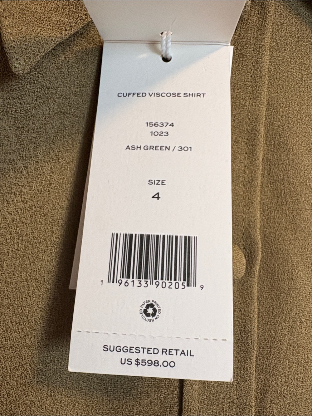 NWT [Tory Burch] Cuffed Viscose Button-Up Long-Sleeve Shirt Ash Green Women’s 4 - Picture 15 of 16